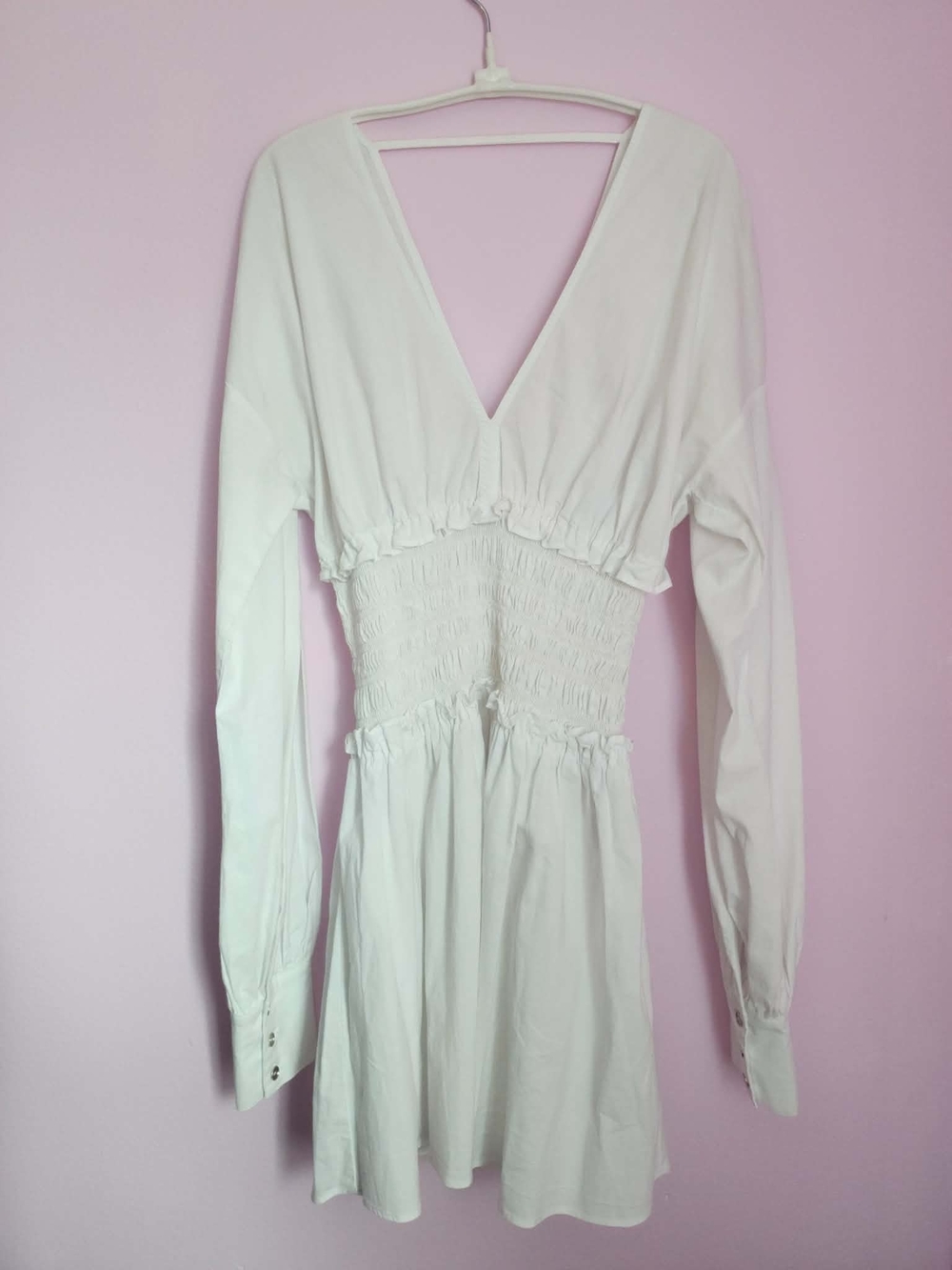 Ramy Brook Blythe White Smocked Cotton Poplin Mini Dressl Size S